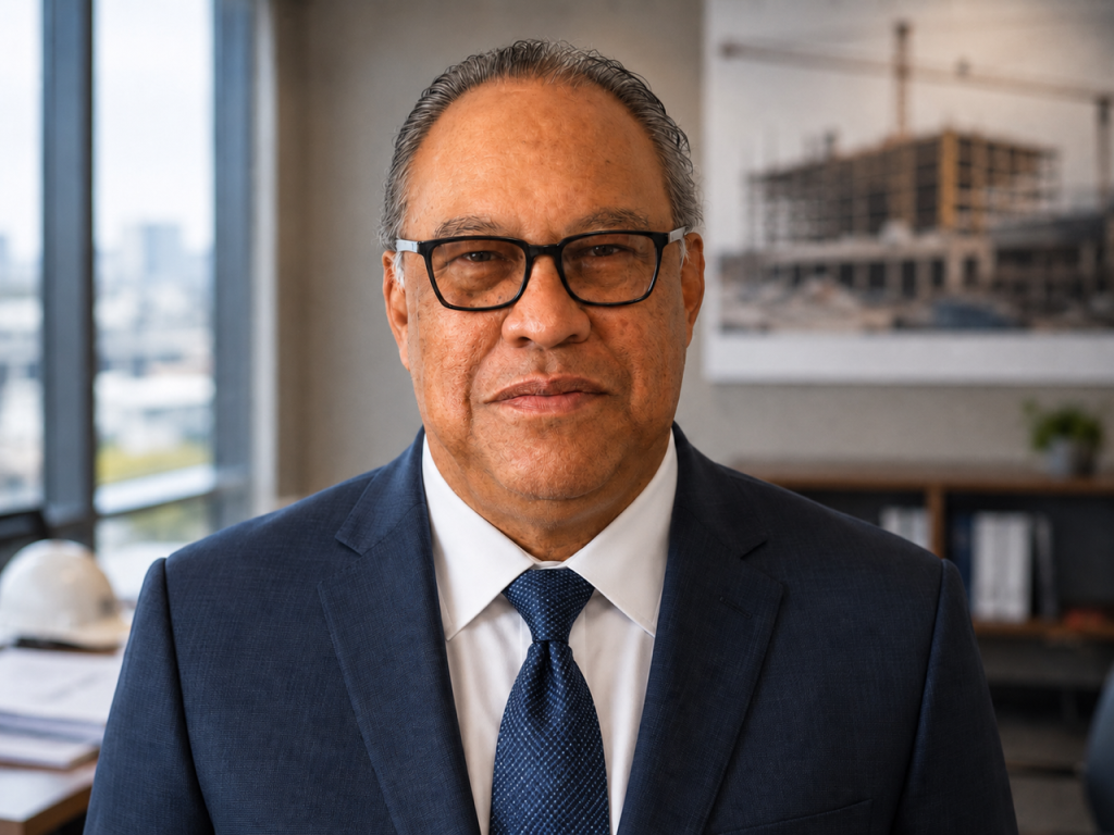 A portrait of Norman Akana wearing a blue suit and tie